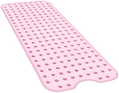 YINENN Bath and Shower Safety Mats 40x16 inch, Non Slip with Suction Cups for Bathroom Stall and Tub Floor, Extra Large and Machine Washable, Drain Holes Keep Bathtub Clean, Light Pink by YINENN