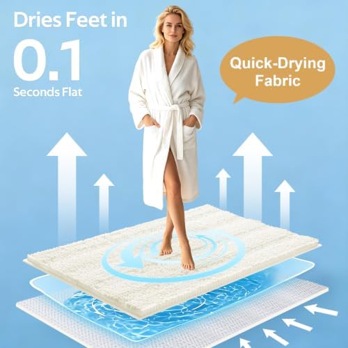 ACCUMTEK Striped Ice Cream Bathroom Rug Set 3 Pieces Ultra Soft, Non Slip Chenille Toilet Mat, Absorbent Plush Shaggy Bath Mats for Bathroom, Bedroom, Kitchen - Image 3