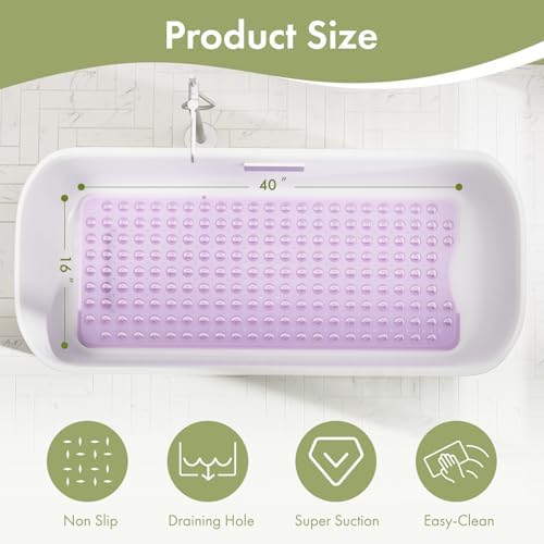 AmazerBath Shower Mat Non Slip 40 x 16 Inches, Shower Stall Mats with Suction Cups and Drain Holes, Non Slip Bath Mat for Tub for Elderly & Kids, Clear Purple - Image 4