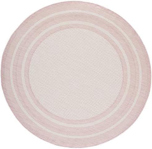 SAFAVIEH Round Rug 6'7" - Courtyard Collection - Modern Design, Ivory & Pink, Non-Shedding & Easy Cleaning, Ideal for Patio, Mudroom, Deck, Backyard (CY8475-56212) - Image 2