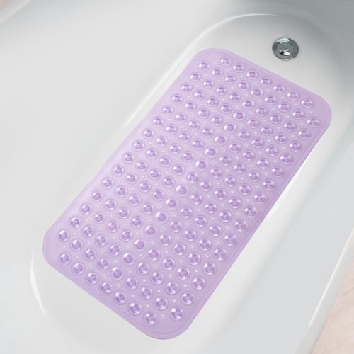 AmazerBath Bath Tub Mat, Medium Size 27.6 x 15 Inches Non-Slip Shower Mats with Suction Cups and Drain Holes, Bathtub Mats Bathroom Mats Machine Washable (Clear Purple) - Image 6