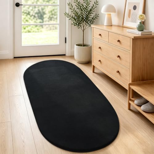 ISEAU Oval Bedroom Rug 2.6x5 Non-Slip Washable Runner Rug for Hallway Black - Image 5