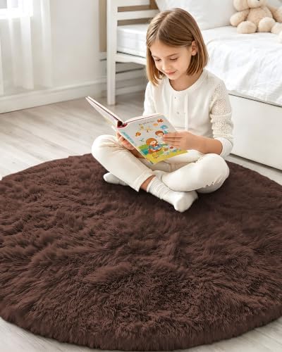 Smiry Round Area Rugs for Living Room Bedroom 5x5 ft, Fluffy Carpet - Image 6