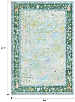 8x10 Washable Rug for Living Room Blue Animal Print Large Bedroom Rugs Non Slip Forest Nursery Girls Room Throw Carpet Stain Resistant Whimsical Safari Area Rugs for Home Office, Teal/Blue - Image 2