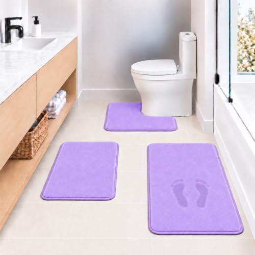 RUN HELIX Bathroom Rugs Sets 3 Piece, Soft Absorbent Memory Foam Bath Mats Set, Dry Fast Bath Mat, Machine Washable Bath Rug Set for Bathroom （Lilac） by RUNHELIX