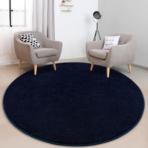 FlyDOIT Round Area Rugs for Bedroom Living Room, 4x4 Navy Blue Super Soft Comfy Thickened Memory-Foam Indoor Circle Carpets, Modern Aesthetic Minimalist Carpet for Boys Girls Adults Nursery Home Décor - Image 6