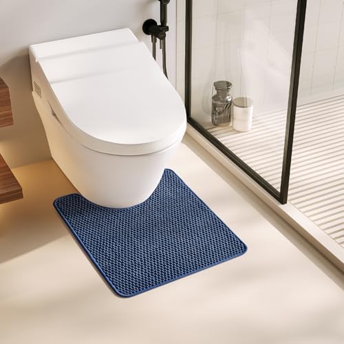 TYUU Toilet Rug, Thin Toilet Rugs U Shaped Washable Non Slip Absorbent Quick Dry Low Pile Toilet Mat, Navy Blue 20"x24" U Shape by TYUU