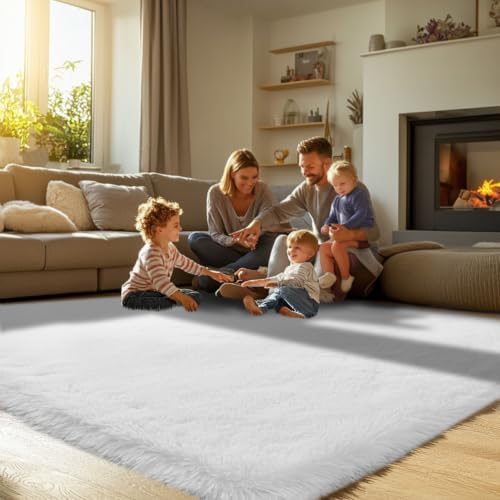 Topmaxcs 8x10 White Shag Area Rug for Living Room: Plush Fluffy Rugs - Image 4