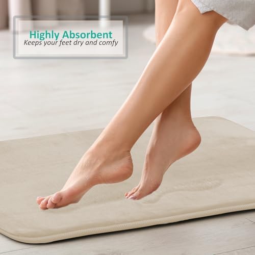 Clara Clark Bathroom Rugs, Velvet Memory Foam Bath Mat, Non-Slip Bath Rugs, Machine Wash, Dries Quickly, Ultra Soft Plush Bath Mats for Bathroom, 20 x 24, Linen - Image 6