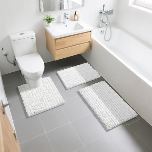 Yimobra Bathroom Rugs Non Slip Washable - Ultra Soft Absorbent Chenille Bath Mat, Quick Dry Shaggy Floor Carpet for Tub Shower, White Home Decor Accessories, 24x17 Inch - Image 2