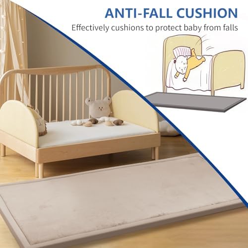 Play Mat for Babies Toddlers,1.3" Thick Elasti-Foam Anti-Fall Cushion Mat for Kids Room,28×72 Bedroom Bedside Rugs,Water-Repellent Soft Coral Velvet,Non-Slip(Beige) - Image 3
