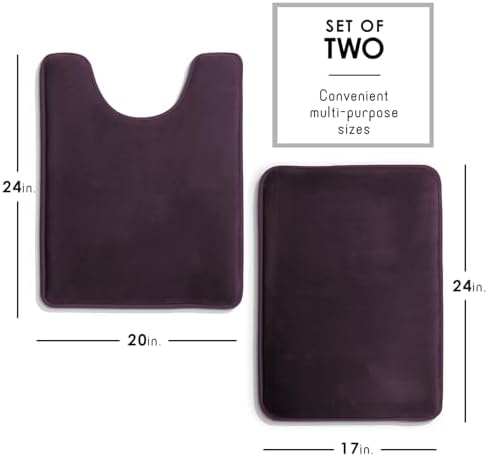 Clara Clark 2 Piece Bathroom Rugs, Velvet Memory Foam Bath Mat Set, Non-Slip Bath Rugs, Machine Wash, Dries Quickly, Ultra Soft Plush Bath Mats for Bathroom, 17 x 24 + Contour, Dark Purple - Image 2