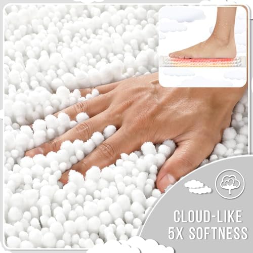 Yimobra Long Bathroom Rugs Non Slip Washable 44x24 Inch - Ultra Soft Absorbent Chenille Bath Mat, Quick Dry Shaggy Floor Carpet for Tub Shower, White Home Decor Accessories - Image 4