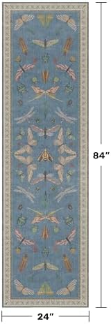 Hazo Haus 2x7 Washable Bedroom Runner Rug, Blue Boho Non Slip Rug for Kitchen, Bathroom, Laundry Room & Hallway, Rubber Backed Insect Print Runner Carpet - Image 2