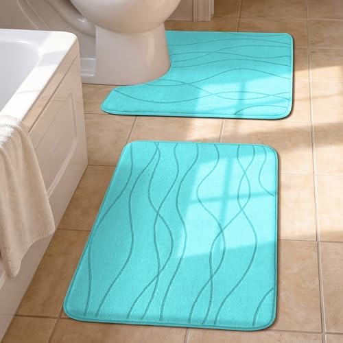 YIHOUSE Bathroom Rugs Set 2 Piece, Memory Foam Bath Mat Teal by YIHOUSE