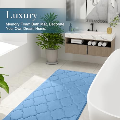 OLANLY Memory Foam Bath Mat Rug 40x32, Ultra Soft Bathroom Rugs, Blue - Image 6