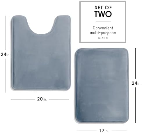 Clara Clark 2 Piece Bathroom Rugs, Velvet Memory Foam Bath Mat Set, Non-Slip Bath Rugs, Machine Wash, Dries Quickly, Ultra Soft Plush Bath Mats for Bathroom, 17 x 24 + Contour, Stone Blue - Image 2