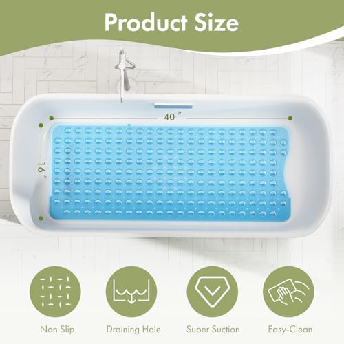 AmazerBath Shower Mat Non Slip 40 x 16 Inches, Bathtub Mat Shower Stall Mats with Suction Cups and Drain Holes, Non Slip Bath Mat for Tub for Elderly & Kids, Clear Blue - Image 4