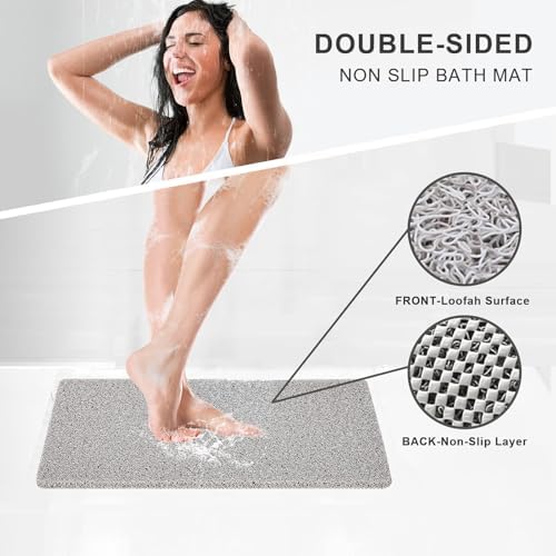 Nonslip Bathtub Mat, Anti Slip Bath Mat 0.6" Extra Thick, Quick Dry Bath Tub Anti Slip Shower Mat, Loofah Non-Slip Bath Mat for Tub Bathroom Pool Kitchen Entryway Home Hotel(Light Gray 16x39) - Image 3