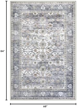 KUTA Vintage Area Rugs 5x7 Grey Blue Washable Rugs for Living Room - Image 2