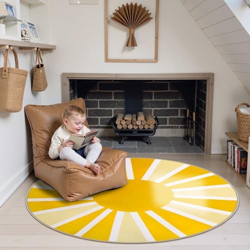 Lahome Yellow Rainbow Sun Round Rug 4Ft, Washable and Non-Slip - Image 6