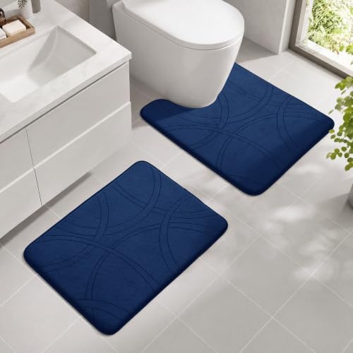 YIHOUSE 2 Piece Memory Foam Bathroom Rug Set, Cushioned Bath Mat, Dark Blue by YIHOUSE