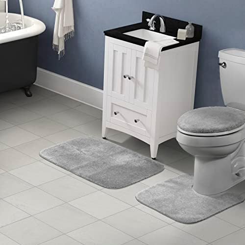 Garland Rug Traditional Nylon Washable Platinum Gray 3 Piece Set - Lid, Contour, Bath Rug - Soft, Absorbent, and Stylish for Your Bathroom - Image 2