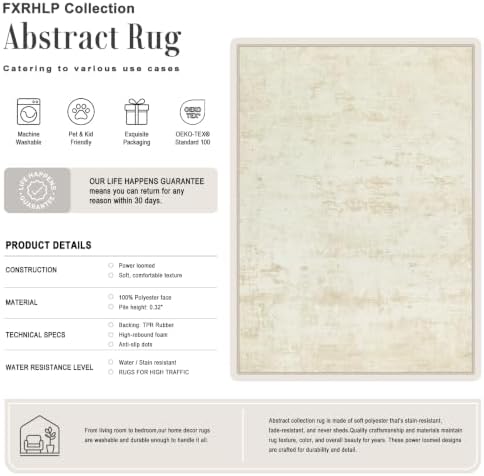 10x14 Area Rug Living Room: Modern Washable Indoor Carpet Beige - Image 2