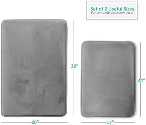 Clara Clark 2 Piece Bathroom Rug Set - Memory Foam, Bath Mat Set, Plush, Cozy, Ultra Soft, Non Slip, Machine Washable, Quick Dry - 24” x 17”+ 32” x 20” - Medium Grey - Image 2