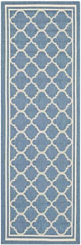 SAFAVIEH Washable Rug Outdoor Courtyard Collection - 2'3" x 20' Runner, Blue & Beige, Non-Shedding & Easy Cleaning, Ideal for Patio, Entryway, Mudroom, Hallway, Kitchen (CY6918-243) - Image 2