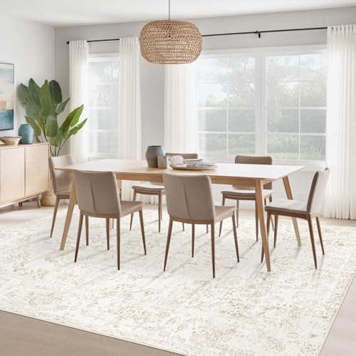 6x9 Area Rugs for Living Room: Washable Rug Vintage Large Rugs Soft Non Slip Low Pile Rug Floral Distressed Floor Carpet for Bedroom Kitchen Nursery Dining Room Home Office (Beige, 6'x9') - Image 4