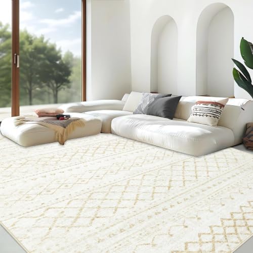 Area Rug Living Room Rugs 8x10 - Large Soft Boho Geometric Rug, Non-Slip Foldable Washable Rugs Non Shedding Morden Indoor Floor Carpet for Living Bedroom Office Dining Room (Beige,8' x 10') by AOYAOMI