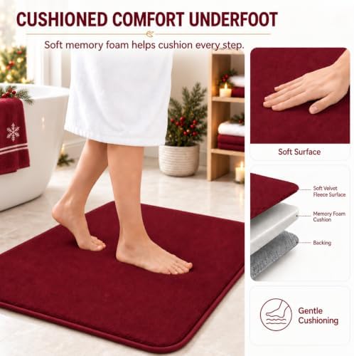 RUN HELIX Bathroom Rugs Sets 3 Piece, Soft Absorbent Memory Foam Bath Mats Set, Dry Fast Bath Mat, Machine Washable Bath Rug Set for Bathroom （Maroon） - Image 5