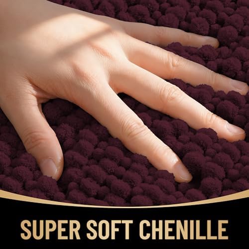 OLANLY Thick Chenille Bathroom Runner Rugs Mats 44x24, Black Cherry - Image 2