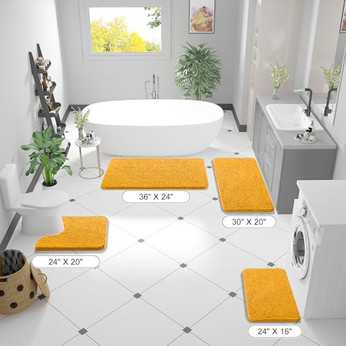 OLANLY Bathroom Runner Rugs 44x24, Soft Absorbent Chenille Bath Rugs, Rubber Backing Quick Dry, Machine Washable Long Bath Mats for Bathroom, Tub and Shower, Home Decor Accessories, Golden Yellow - Image 2