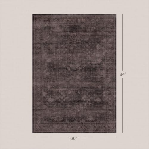 Boho 5x7 Dark Taupe Brown Rugs for Living Room, Vintage Neutral Washable Distressed Geometric Area Rug for Dining Room Bedroom, Stain Resistant Low Pile Anti-Slip Backing Ultra Soft - Image 2