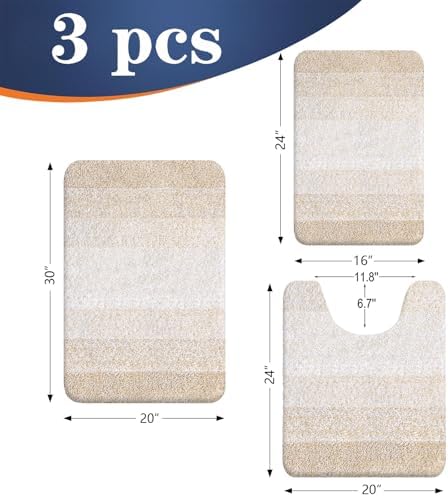 OLANLY Microfiber Bathroom Rugs Sets 3 Piece, Soft Bath Mats, Light Beige - Image 2