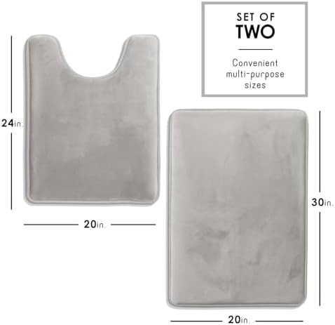 Clara Clark 2 Piece Bathroom Rugs, Velvet Memory Foam Bath Mat Set, Non-Slip Bath Rugs, Machine Wash, Dries Quickly, Ultra Soft Plush Bath Mats for Bathroom, 20 x 32 + Contour, Silver - Image 2