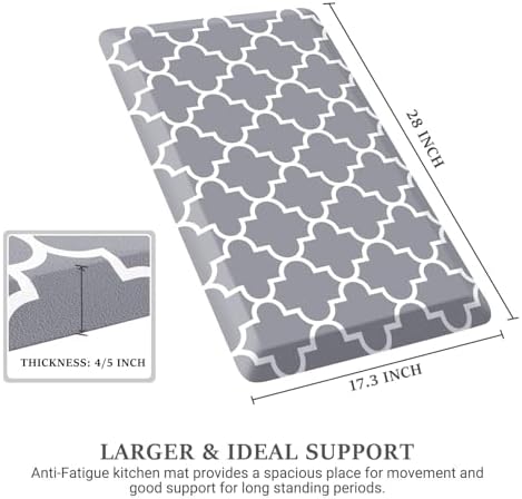 WISELIFE Anti Fatigue Mats for Kitchen Floor, 17.3" x 28", 4/5 Inch, Grey - Image 2