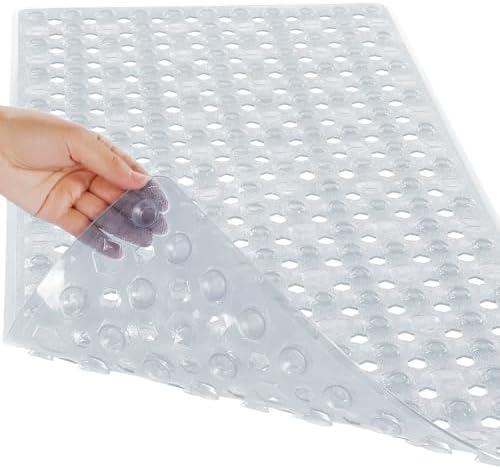 Yimobra Bathtub Mat Non Slip, 27.5"X15.5" Machine Washable Shower Floor Mat, Soft on Feet, Bath Mat with Drain Holes and Suction Cups, Bathroom Essentials, Clear by Yimobra
