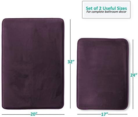 Clara Clark 2 Piece Bathroom Rugs Bath Mat Set, Velvet Memory Foam Bath Mats for Bathroom - Non-Slip, PVC Backing Bath Rugs, Washable - Dries Quickly, Purple - Image 3