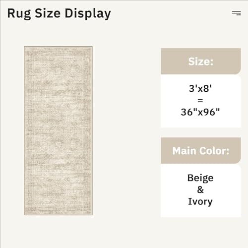 Soalmost Washable Kitchen Runner Rug 3x8 Hallway Entry Rugs Non-Slip, Beige - Image 5