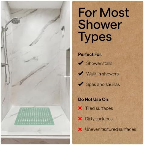 GORILLA GRIP Square Shower Stall Mat, Bathtub Floor Mat, 21x21 Mint Opaque - Image 6