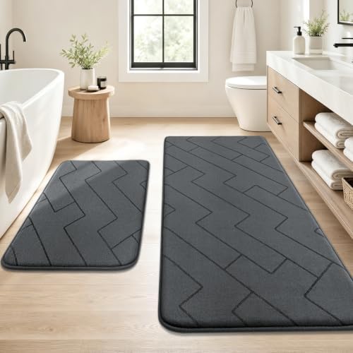 YIHOUSE 2 Piece Memory Foam Bathroom Rug Set, Dark Grey, 17"x24"+20"x46" by YIHOUSE
