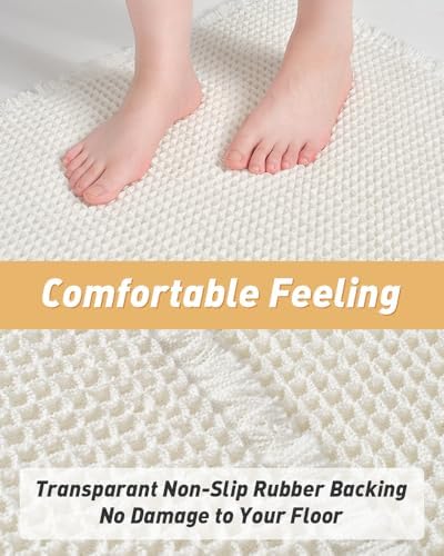 AMOAMI Waffle Runner Rug Super Absorbent Non Slip Bath Mats for Bathroom Floor, Machine Washable Bathroom Runner Rug with Tassels, Ideal for Hallway Bedroom Laundry Room, White, 2'x 4'(24" x 48") - Image 4