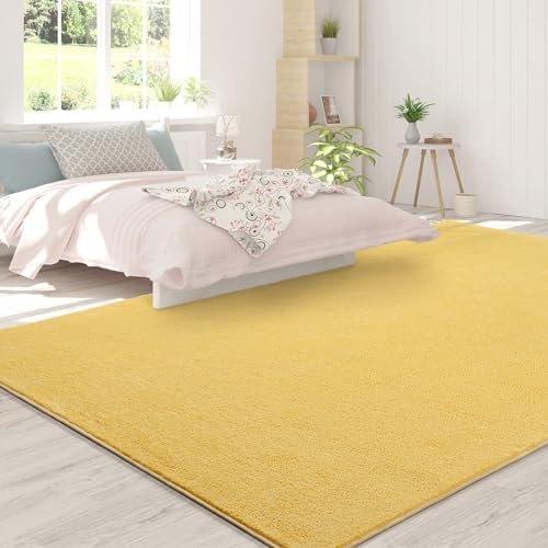 FlyDOIT Area Rugs for Bedroom Living Room, 4x6 Yellow Super Soft Comfy Thickened Memory-Foam Indoor Carpets, Modern Aesthetic Minimalist Carpet for Boys Girls Adults Apartment Nursery Home Décor - Image 4