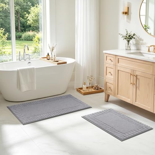 Pauwer Bathroom Rugs Sets 2 Piece, Non Slip Plush Bath Mats, Dark Grey - Image 7