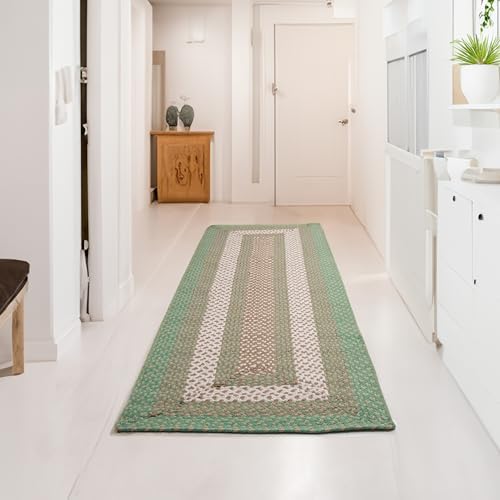 Super Area Rugs 2X6ft Farmhouse Braided Rug Runner - Natural Soft Cotton Carpet for Hallway, Entryway, Kitchen Sink - Primitive Country Woven Rug - Green/Cream/Ivory - Image 5