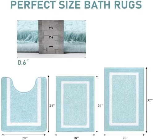 Pauwer 3 Piece Bathroom Rug Set, Non Slip Washable Bath Mat, Light Blue - Image 2