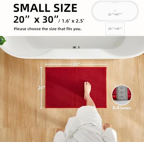 TYUU Christmas Bathroom Rugs Non Slip Washable, Super Absorbent Thin Bath Mat Small Quick Dry Low Pile Bathroom Rug, Red 20"x30" - Image 2